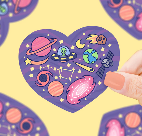 Space Alien Heart Valentines Vinyl Sticker