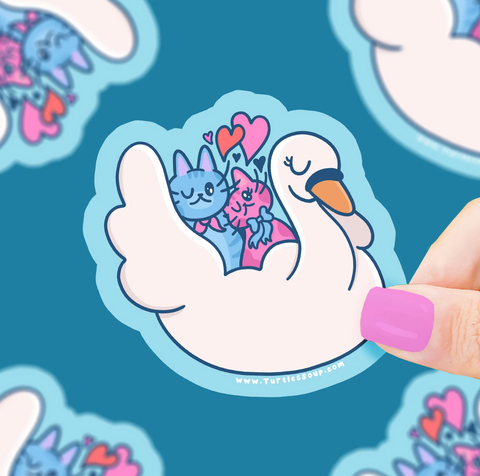 Swan Boat Kitties In Love Ride Valentines Vinyl Sticker