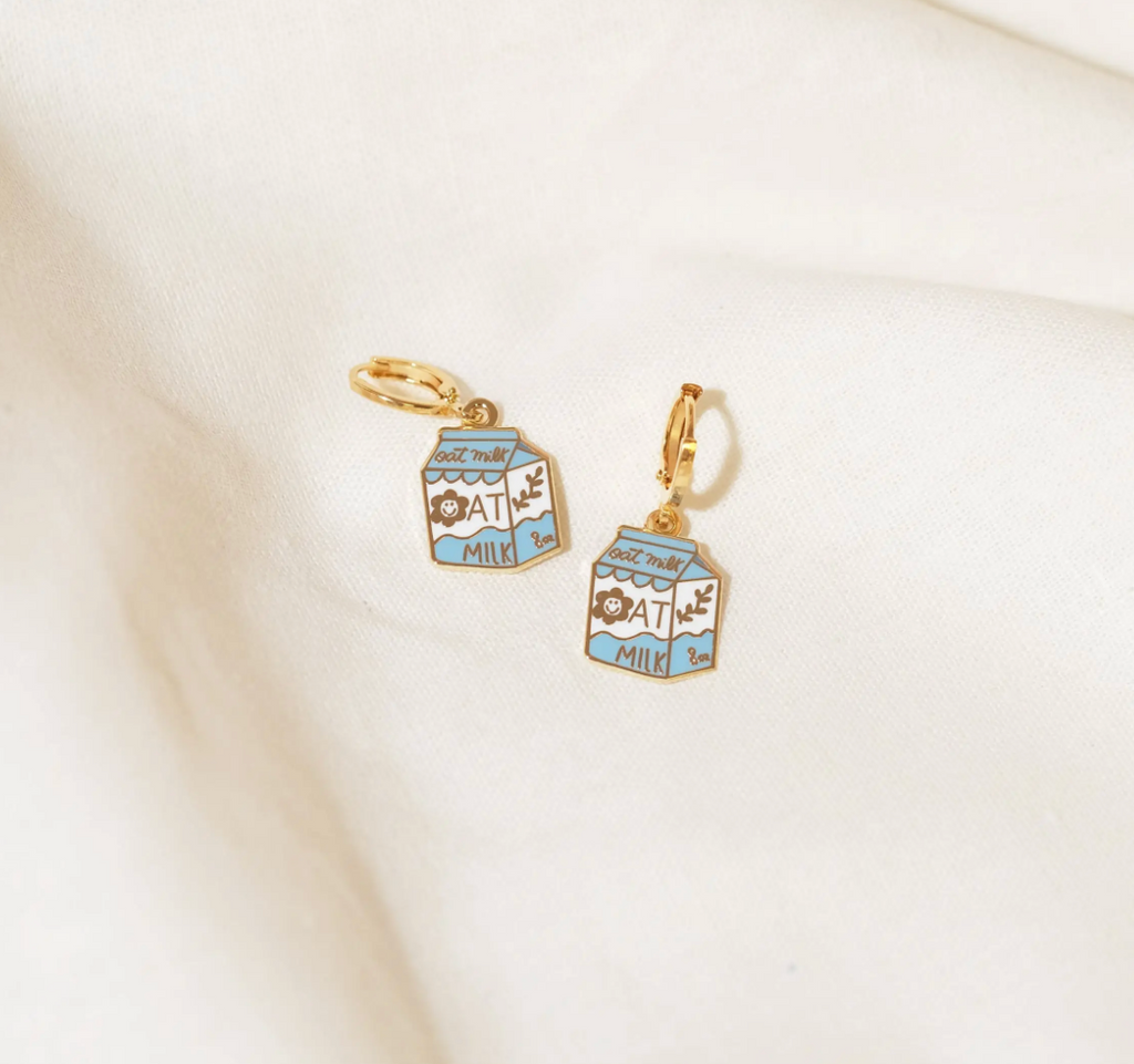 Oat Milk Carton Huggie Hoop Earrings