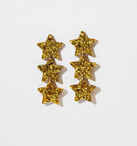 Star Chain Dangle Earrings - Gold Glitter