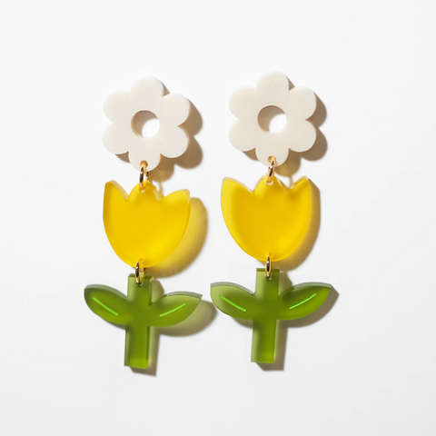 Tulip Dangle Earrings - Yellow