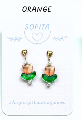 Glass Tulip Drop Earrings