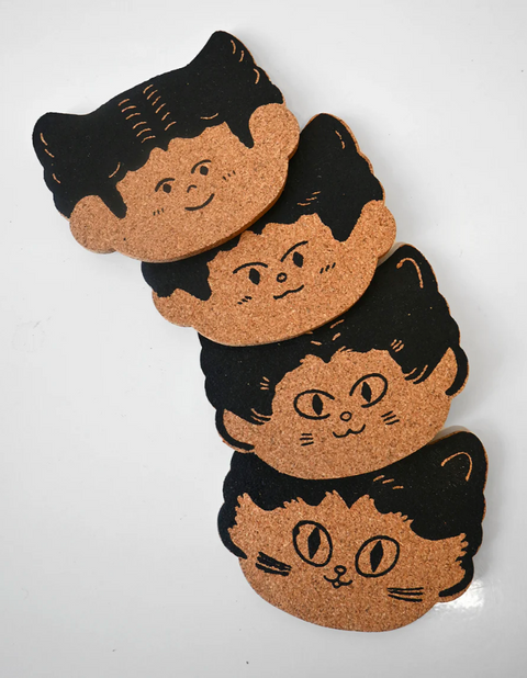 "Cat Person" Set of four cork coasters