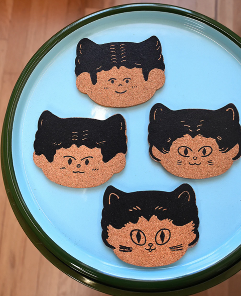 "Cat Person" Set of four cork coasters