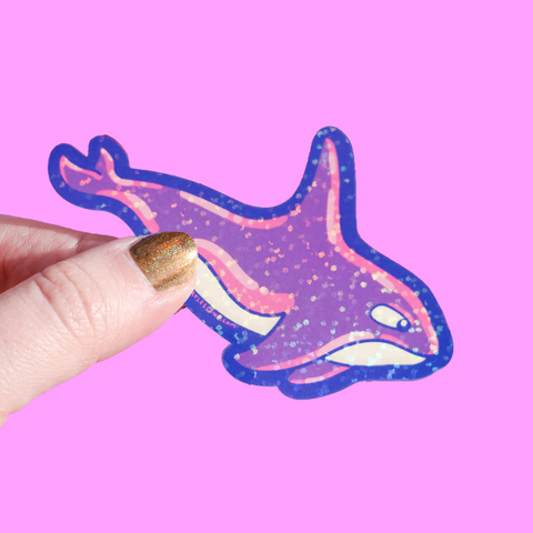 Purple Glitter Orca Whale Vinyl Sticker