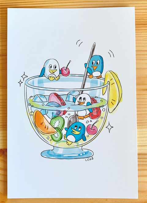 Penguin & Fruit Postcard