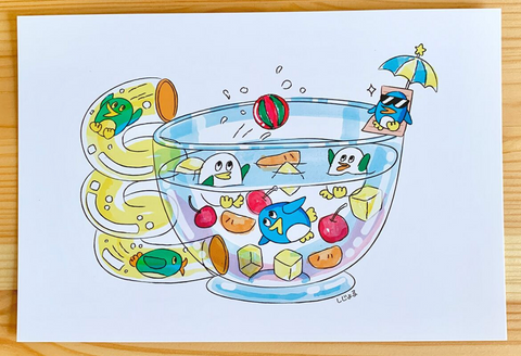 Penguin Fruit Bowl Postcard