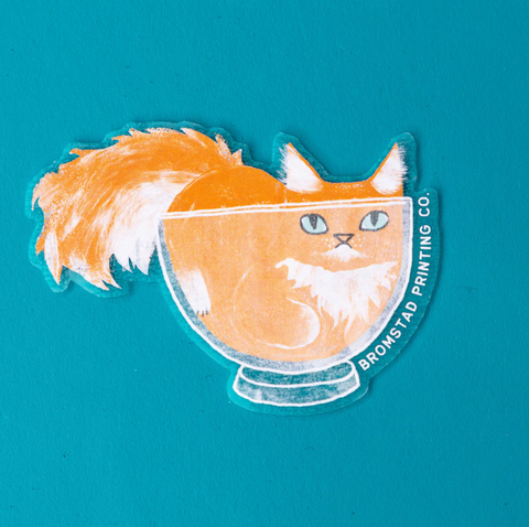 Orange Cat in a Bowl Clear Sticker