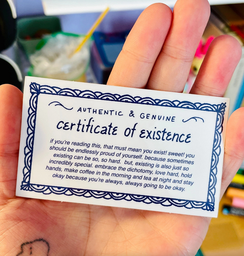 Certificate of Existence Sticker