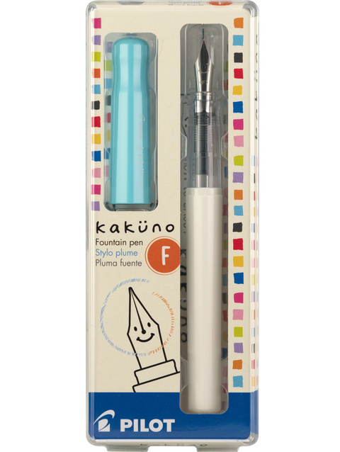 Pilot Kakuno Fountain Pen, White Barrel Turquoise Cap - Fine Nib
