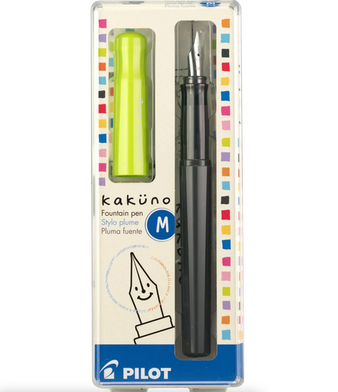 Pilot Kakuno Fountain Pen, Grey Barrel Lime Cap - Medium Nib