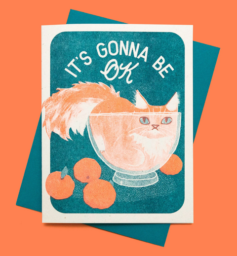 It's Gonna Be OK Cat - Risograph Card