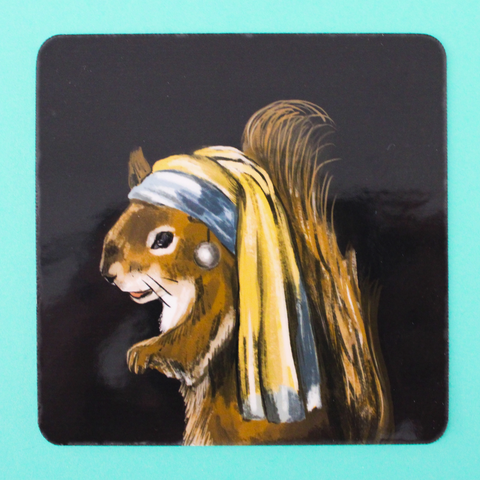 Squirrel with the Pearl Earring Vinyl Sticker