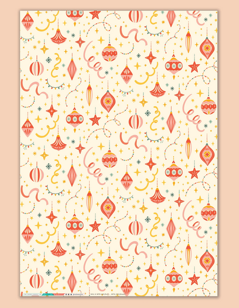 Retro Christmas Ornaments Gift Wrap Sheets