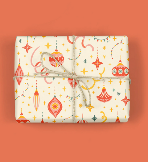 Retro Christmas Ornaments Gift Wrap Sheets