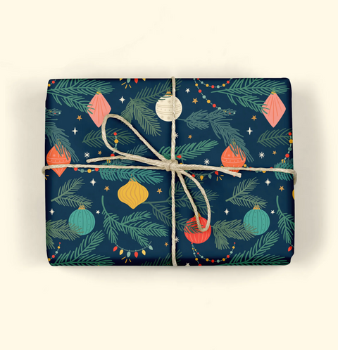 COLORFUL CHRISTMAS ORNAMENTS Gift Wrap Sheets