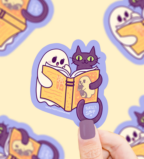 Kitty and Ghost Reading Besties Vinyl Sticker