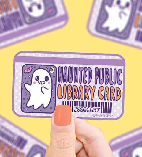 Haunted Library Card Ghost Spooky Vinyl Sticker
