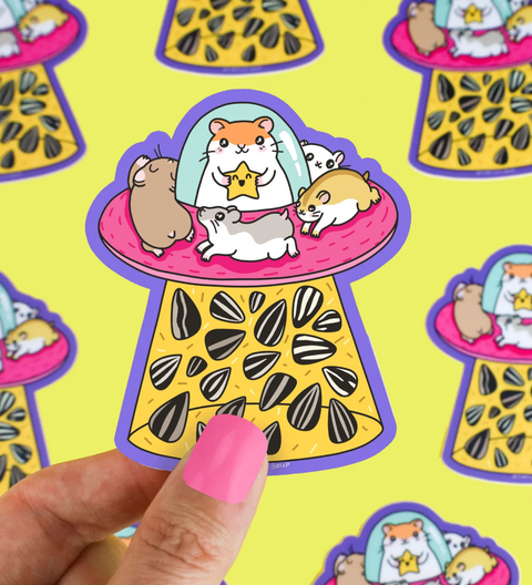 UFO Hamster Sunflower Seed Abduction Vinyl Sticker