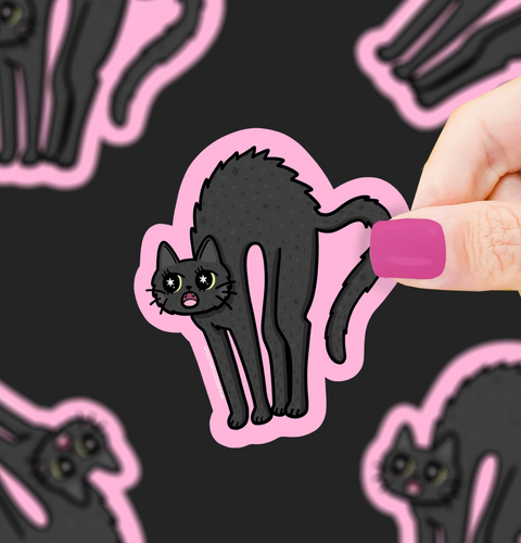 Scared Black Cat Vinyl Sticker