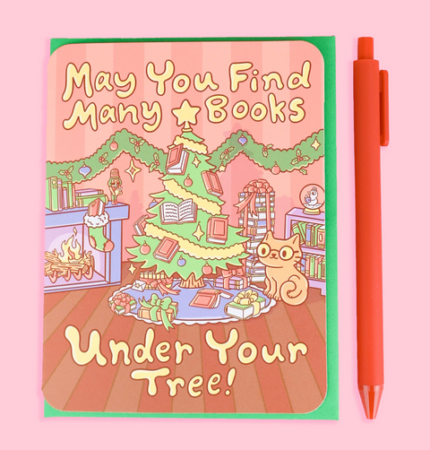 May You Find Many Books Under Your Tree Christmas Holiday Card