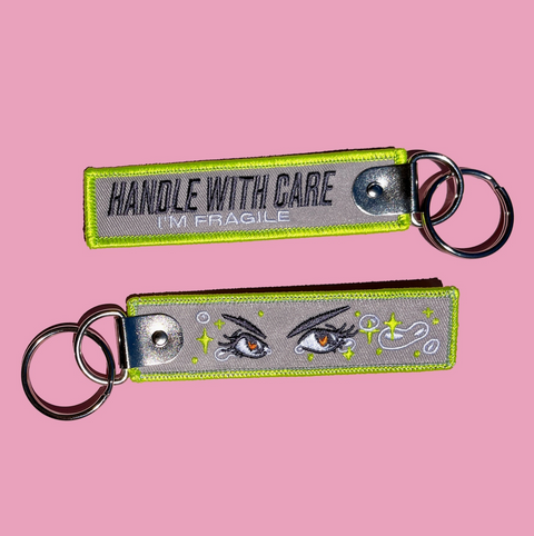 Handle With Care Embroidered Keychain