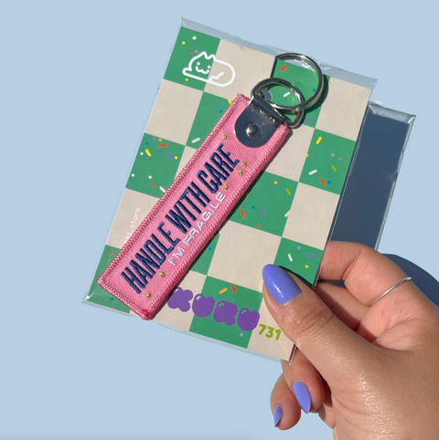 Handle With Care Embroidered Keychain