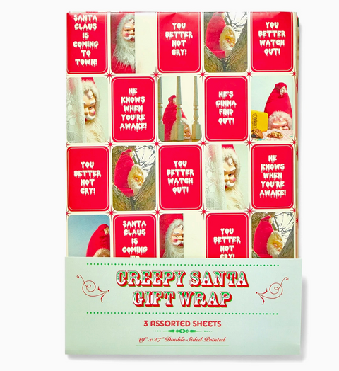 Creepy Santa Mixed Gift Wrapping Paper Set - Folded Flat Wrap