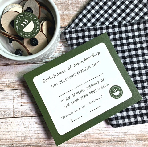 Soup Year Round Club Wooden Pin and Certificate – Foodie Fan Club