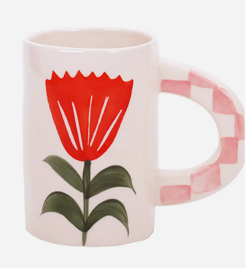 Hand-Painted Red Floral Mug