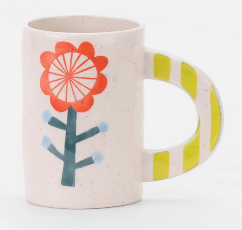 Hand-Painted Red Green Floral Mug