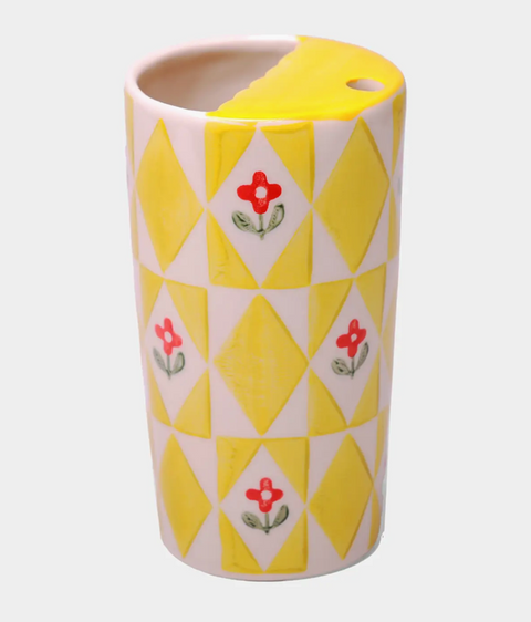 Hand-Painted Coffee Travel Mug - Yellow Floral