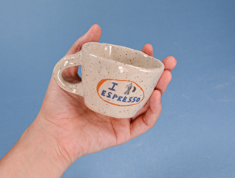 I LOVE ESPRESSO CUP - HANDMADE STONEWARE 2OZ