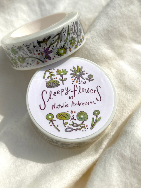 Green and Purple Sleepy Flowers Washi Tape
