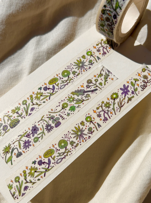 Green and Purple Sleepy Flowers Washi Tape