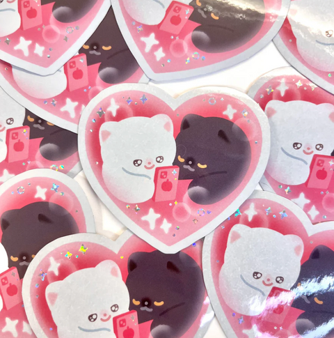Vinyl Sticker - Snuggling Kitties Heart