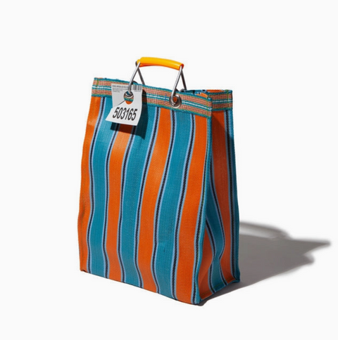 Recycled Plastic Stripe Bag - Rectangle Orange x Blue