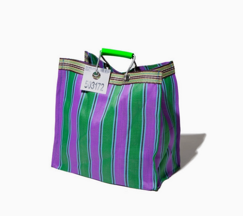 Recycled Plastic Stripe Bag - Square Green x Purple