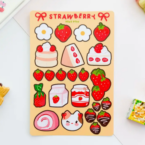 Strawberry Matte Waterproof Deco Sticker Sheet