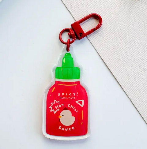 Sriracha Hot Chili Sauce Double-Sided Acrylic Keychain – Be Nice Have Fun