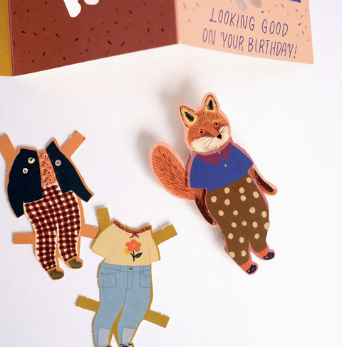 Fox Paper Doll Birthday Card