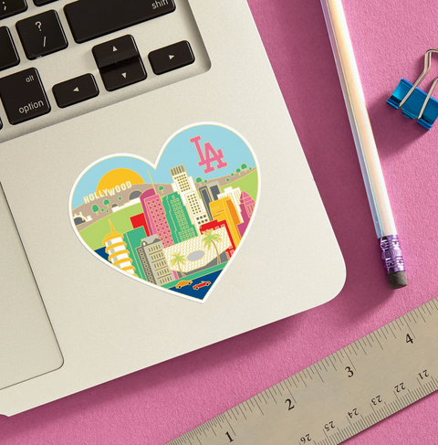 Los Angeles Skyline Heart Die Cut Sticker