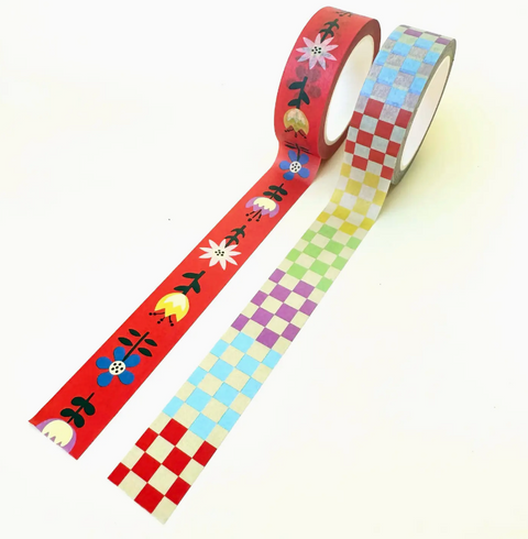 Folk Flowers & Checkers Washi Tape