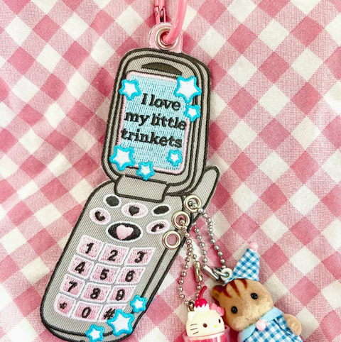 Y2K Flip Phone Trinkets Embroidered Keychain
