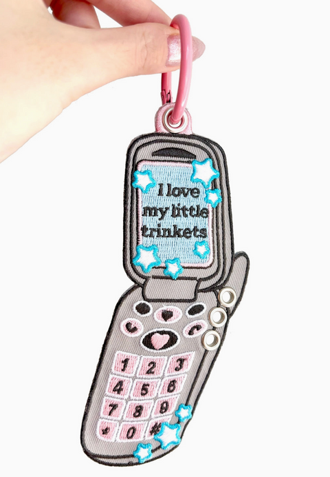 Y2K Flip Phone Trinkets Embroidered Keychain