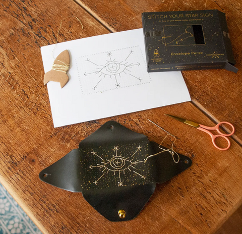 Diy Stitch Your Star Sign Kit - Black Vegan Leather Purse