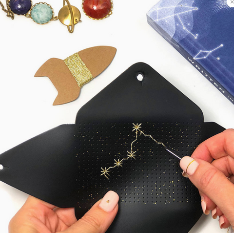 Diy Stitch Your Star Sign Kit - Black Vegan Leather Purse