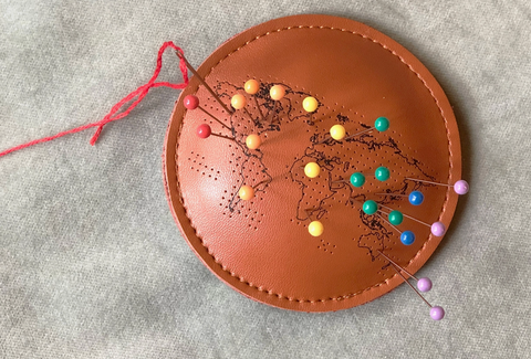 Pin (the World) Cushion - Brown Leather