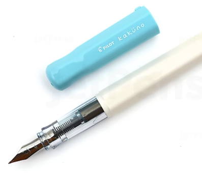 Pilot Kakuno Fountain Pen, White Barrel Turquoise Cap - Fine Nib