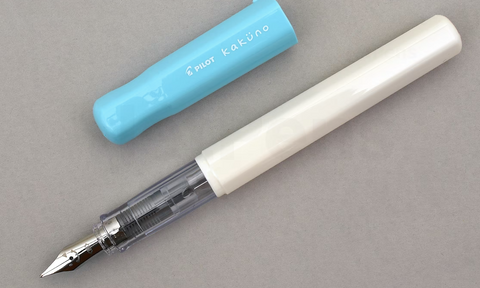 Pilot Kakuno Fountain Pen, White Barrel Turquoise Cap - Fine Nib
